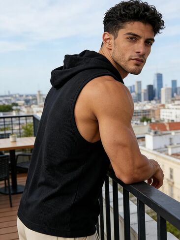Sleeveless Hooded Vest for Workout Running Gym, Fitness Hoodie Top Men Women Exercise Sports Tank in Saudi Arabia