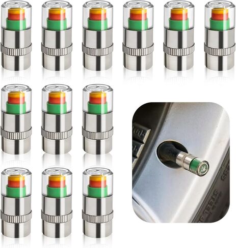 12PCS Tire Pressure Monitor Caps, 3-Color Eye Alert Valve Stem Caps with Aluminum Alloy Corrosion-Resistant, Easy-to-Read Pressure Indicator for Car Truck SUV in Saudi Arabia