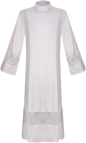 MYAYD Handmade White Hollowed Clerical Medieval Pleated Lace Robe Cassock for Men in Saudi Arabia