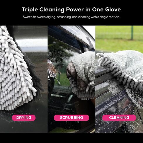 Premium 3-in-1 Car Wash Mitt Scratch Free, Cleaning Mitt, Microfiber Wash Mitts for Car Washing, Drying, and Scrubbing (2-Pack) in Saudi Arabia