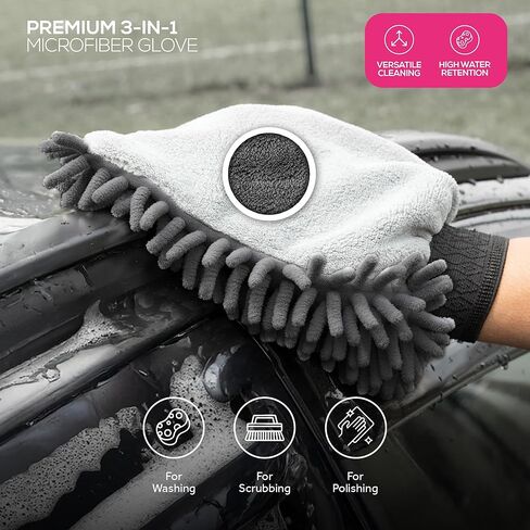 Premium 3-in-1 Car Wash Mitt Scratch Free, Cleaning Mitt, Microfiber Wash Mitts for Car Washing, Drying, and Scrubbing (2-Pack) in Saudi Arabia
