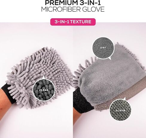 Premium 3-in-1 Car Wash Mitt Scratch Free, Cleaning Mitt, Microfiber Wash Mitts for Car Washing, Drying, and Scrubbing (2-Pack) in Saudi Arabia