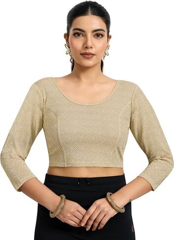 TRENDMALLS Women's Polyester Elastane Zari Stretchable Blouse Choli Stylish Saree Blouse Ready to Wear in Kuwait