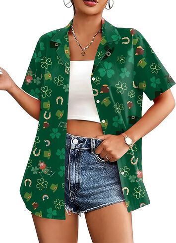 St Patricks Day Shirt Women St Paddy T Shirt Lucky Shamrock Graphic Tees Hawaiian Button Down Blouse Tops in Saudi Arabia