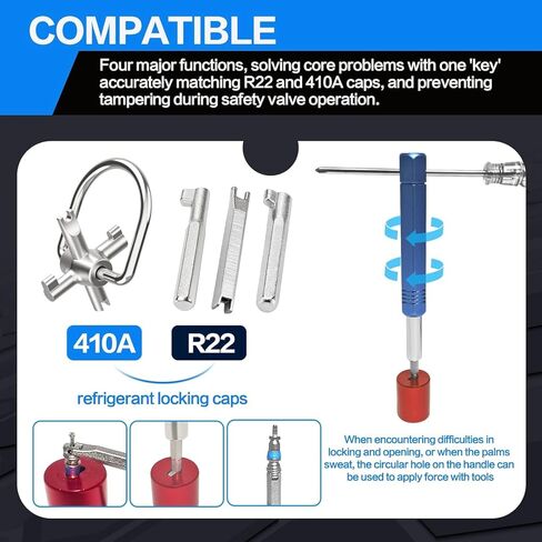 أداة غطاء قفل HVAC، مفتاح غطاء قفل 4 في 1 لأغطية أمان المبردات 410A وR22، أداة إزالة وتركيب الفولاذ الصلب مع مقبض لخدمة صمام تبريد التيار المتردد in Kuwait
