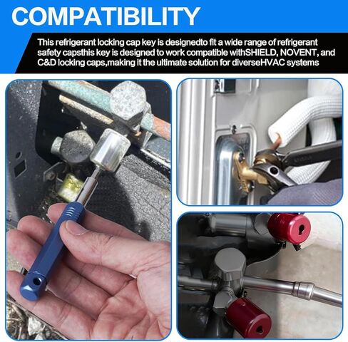 أداة غطاء قفل HVAC، مفتاح غطاء قفل 4 في 1 لأغطية أمان المبردات 410A وR22، أداة إزالة وتركيب الفولاذ الصلب مع مقبض لخدمة صمام تبريد التيار المتردد in Kuwait