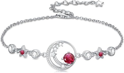 Moon and Star Birthstone Charm Link Bracelet 925 Sterling Silver Moon and Star Bracelet with 12 Months Birthstone Birthday Jewelry Gifts for Women Mom Her,Chain Length 7"+2" Extend in Kuwait
