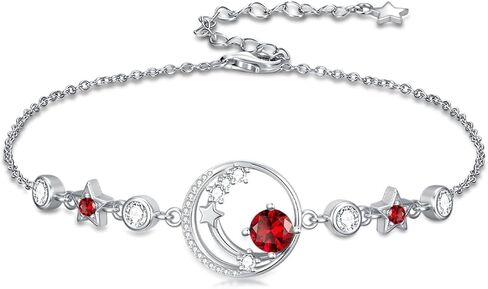 Moon and Star Birthstone Charm Link Bracelet 925 Sterling Silver Moon and Star Bracelet with 12 Months Birthstone Birthday Jewelry Gifts for Women Mom Her,Chain Length 7"+2" Extend in Saudi Arabia