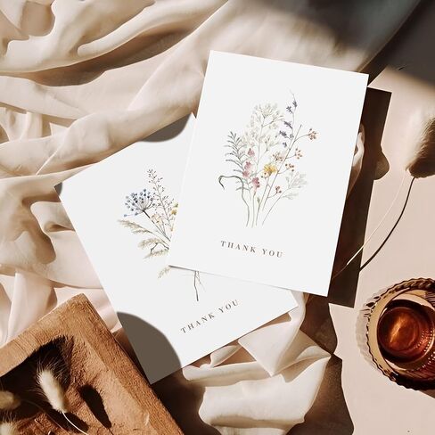AUDREE Wildflower Thank You Cards with Envelopes (50 Pack 3.5" x 5.2") – Floral Thank You Notes with Adhesive Envelopes & Matching Stickers for Weddings, Baby & Bridal Showers in Saudi Arabia