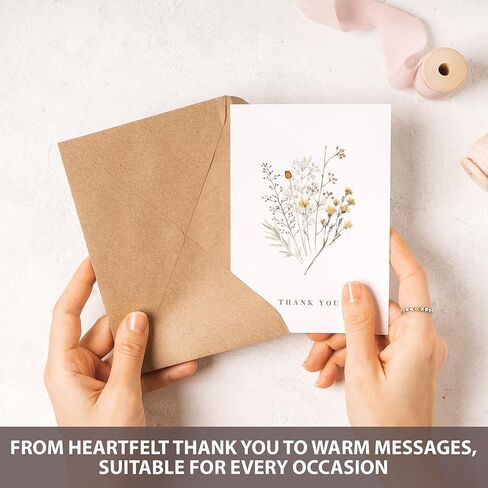 AUDREE Wildflower Thank You Cards with Envelopes (50 Pack 3.5" x 5.2") – Floral Thank You Notes with Adhesive Envelopes & Matching Stickers for Weddings, Baby & Bridal Showers in Saudi Arabia