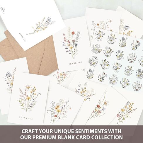 AUDREE Wildflower Thank You Cards with Envelopes (50 Pack 3.5" x 5.2") – Floral Thank You Notes with Adhesive Envelopes & Matching Stickers for Weddings, Baby & Bridal Showers in Saudi Arabia