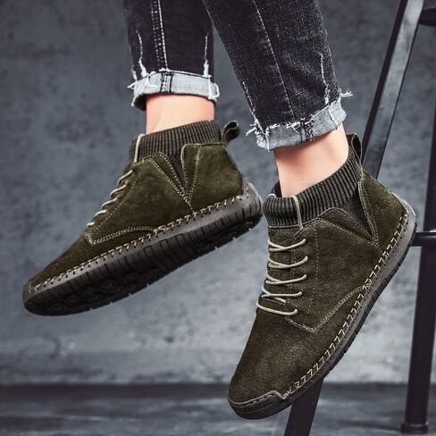 Shoes Men's Fashionable Lace-up Stitching Leather Boots High-top Round-toe Flat-soled Oxford Shoes for Travel Driving Men Casual Soft-soled Shoes(Gray,9) in Saudi Arabia