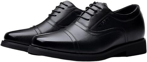 Men Oxford Shoes Business Commuting Leather Shoes Casual Shoes Lace-Up Design Black Low-Cut Round Toe Rubber Sole Height-Increasing Feature in Saudi Arabia