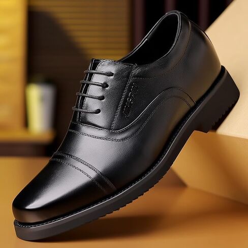 Men Oxford Shoes Business Commuting Leather Shoes Casual Shoes Lace-Up Design Black Low-Cut Round Toe Rubber Sole Height-Increasing Feature in Saudi Arabia