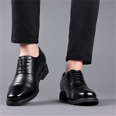 Men Oxford Shoes Business Commuting Leather Shoes Casual Shoes Lace-Up Design Black Low-Cut Round Toe Rubber Sole Height-Increasing Feature in Saudi Arabia