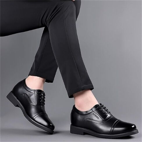 Men Oxford Shoes Business Commuting Leather Shoes Casual Shoes Lace-Up Design Black Low-Cut Round Toe Rubber Sole Height-Increasing Feature in Saudi Arabia