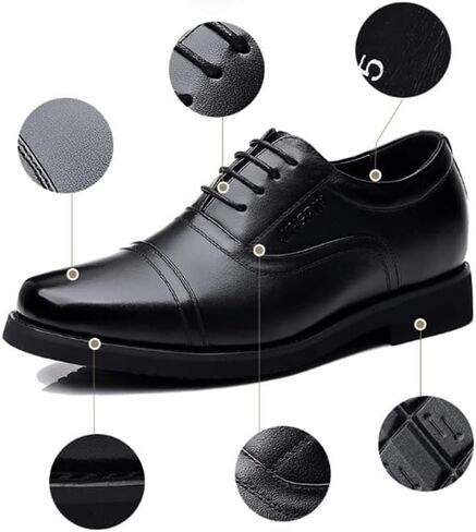 Men Oxford Shoes Business Commuting Leather Shoes Casual Shoes Lace-Up Design Black Low-Cut Round Toe Rubber Sole Height-Increasing Feature in Saudi Arabia