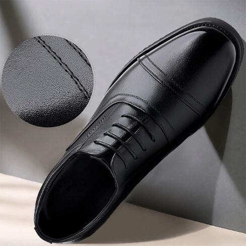 Men Oxford Shoes Business Commuting Leather Shoes Casual Shoes Lace-Up Design Black Low-Cut Round Toe Rubber Sole Height-Increasing Feature in Saudi Arabia
