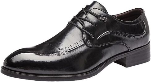 Men's Black Japanese and Korean Pointed Business Formal Leather Shoes Glossy Casual Pointed Derby Shoe Laces Suitable for Weddings and Offices in Saudi Arabia