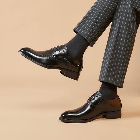 Men's Black Japanese and Korean Pointed Business Formal Leather Shoes Glossy Casual Pointed Derby Shoe Laces Suitable for Weddings and Offices in Saudi Arabia