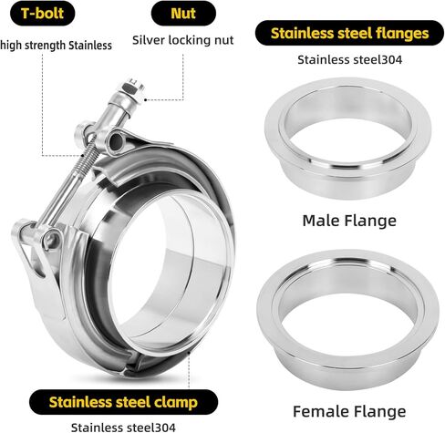 V Band Standard Clamp Butt Joint 304 الفولاذ المقاوم للصدأ الفرقة اللفة المشتركة الفرقة المشبك الفولاذ المقاوم للصدأ للأنابيب الفضة (1، 3.0 بوصة) in Kuwait
