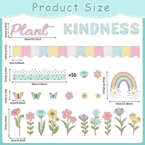 Plant Kindness Bulletin Board Set Spring Blue Floral Classroom Decors with Spring Blue Flower Cutouts Floral Classroom Decor Rainbow Flowers Cutouts for Classroom Teachers Home School Wall Decorations in Saudi Arabia