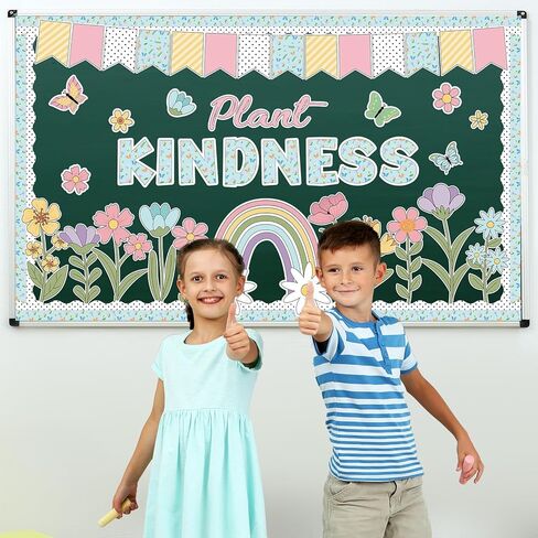 Plant Kindness Bulletin Board Set Spring Blue Floral Classroom Decors with Spring Blue Flower Cutouts Floral Classroom Decor Rainbow Flowers Cutouts for Classroom Teachers Home School Wall Decorations in Saudi Arabia