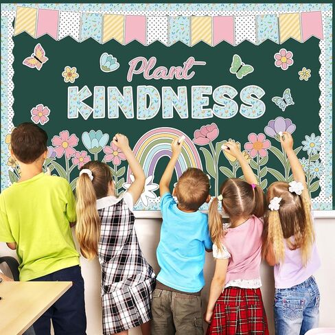 Plant Kindness Bulletin Board Set Spring Blue Floral Classroom Decors with Spring Blue Flower Cutouts Floral Classroom Decor Rainbow Flowers Cutouts for Classroom Teachers Home School Wall Decorations in Saudi Arabia