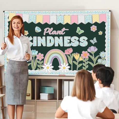 Plant Kindness Bulletin Board Set Spring Blue Floral Classroom Decors with Spring Blue Flower Cutouts Floral Classroom Decor Rainbow Flowers Cutouts for Classroom Teachers Home School Wall Decorations in Saudi Arabia