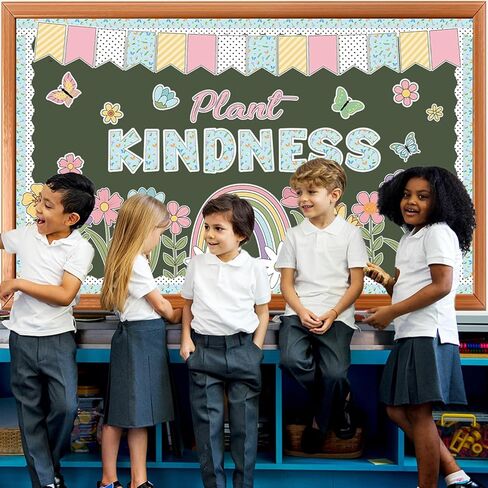 Plant Kindness Bulletin Board Set Spring Blue Floral Classroom Decors with Spring Blue Flower Cutouts Floral Classroom Decor Rainbow Flowers Cutouts for Classroom Teachers Home School Wall Decorations in Saudi Arabia