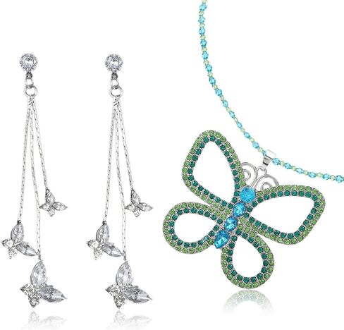 Sibba Green Butterfly Choker Necklace and Silver Rhinestone Earrings Large Sparkly Butterfly Jewelry Set Inspired by 13 Going on 30 Movie Elegant Gift for Women Halloween Christmas Accessories in Saudi Arabia