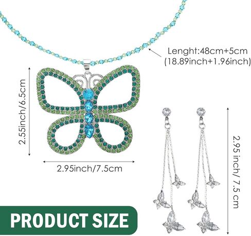 Sibba Green Butterfly Choker Necklace and Silver Rhinestone Earrings Large Sparkly Butterfly Jewelry Set Inspired by 13 Going on 30 Movie Elegant Gift for Women Halloween Christmas Accessories in Saudi Arabia