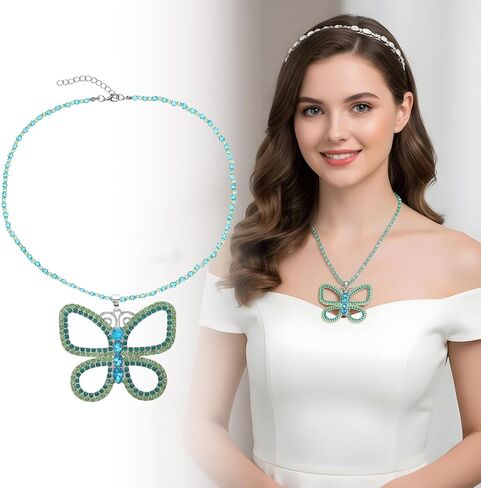Sibba Green Butterfly Choker Necklace and Silver Rhinestone Earrings Large Sparkly Butterfly Jewelry Set Inspired by 13 Going on 30 Movie Elegant Gift for Women Halloween Christmas Accessories in Saudi Arabia