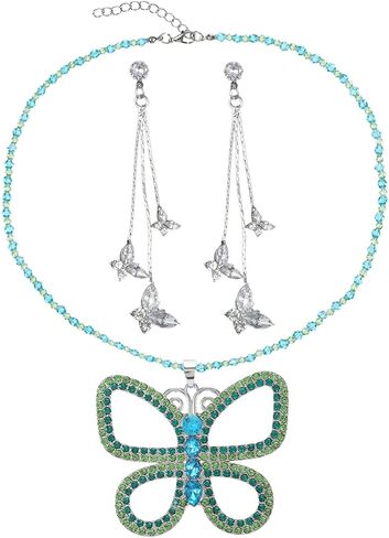 Sibba Green Butterfly Choker Necklace and Silver Rhinestone Earrings Large Sparkly Butterfly Jewelry Set Inspired by 13 Going on 30 Movie Elegant Gift for Women Halloween Christmas Accessories in Saudi Arabia