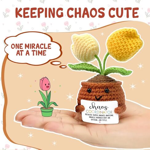 تفاصيل صغيرة من زهور التوليب الكروشيه الإيجابية، هدايا منسق الفوضى للرجال في عيد الميلاد، هدية تشجيع للنساء، هدايا شكر لزملاء العمل، الرئيس، المعلم، الممرضة، الطبيب in Kuwait