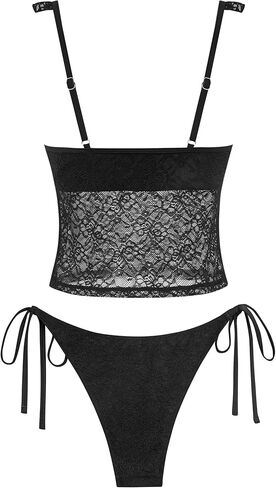 ZAFUL المرأة بيكيني من الدانتيل مجموعة السباغيتي الأشرطة كشكش Tankini صفيق العلاقات الجانبية 2 قطعة ملابس السباحة ثوب السباحة in Kuwait