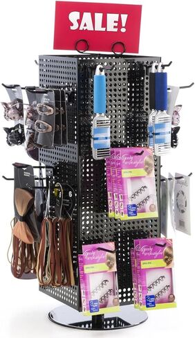 حامل دوار Pegboard من Displays2go، مغناطيسي، 60 خطافًا (أسود مع أوتاد سوداء، فولاذ) in Saudi Arabia