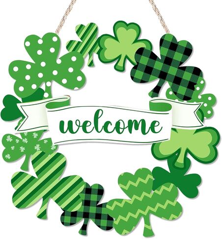 إكليل عيد القديس باتريك للباب الأمامي، علامة باب ترحيب بيوم القديس باتريك، شماعة إكليل تزيين يوم القديس باتريك لحفلة الحائط المنزلية in Kuwait