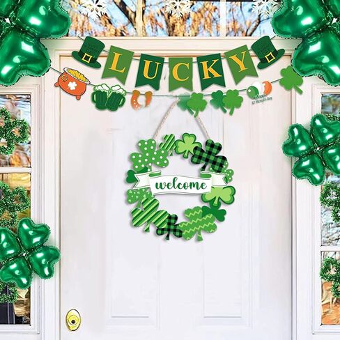 إكليل عيد القديس باتريك للباب الأمامي، علامة باب ترحيب بيوم القديس باتريك، شماعة إكليل تزيين يوم القديس باتريك لحفلة الحائط المنزلية in Kuwait