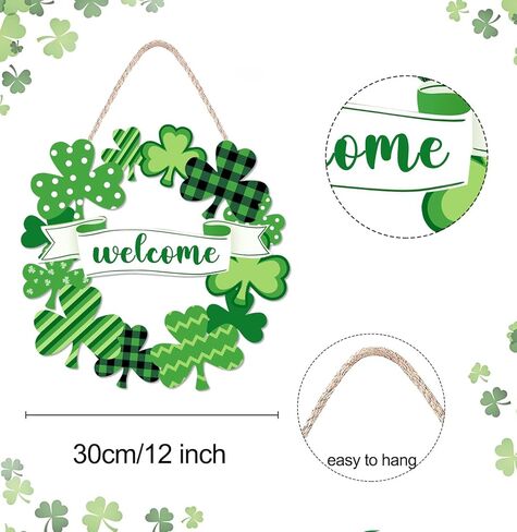 إكليل عيد القديس باتريك للباب الأمامي، علامة باب ترحيب بيوم القديس باتريك، شماعة إكليل تزيين يوم القديس باتريك لحفلة الحائط المنزلية in Kuwait