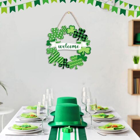 إكليل عيد القديس باتريك للباب الأمامي، علامة باب ترحيب بيوم القديس باتريك، شماعة إكليل تزيين يوم القديس باتريك لحفلة الحائط المنزلية in Kuwait