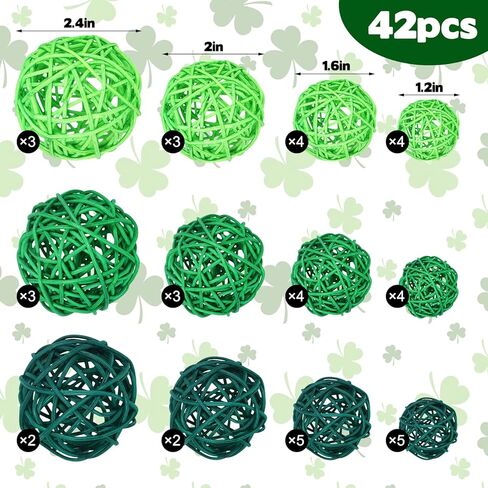 42 قطعة من كرات الروطان المصنوعة من الخيزران لعيد القديس باتريك، ديكور للطاولة، كرات الروطان المعلقة، زخارف مزهرية لحشو وعاء الربيع في عيد القديس باتريك، أوعية مزهرية مركزية لتزيين الطاولة in Kuwait