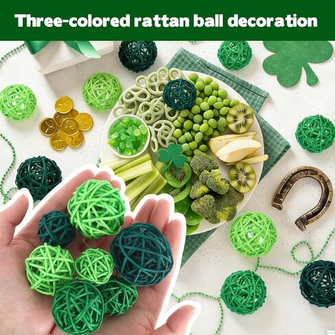 42 قطعة من كرات الروطان المصنوعة من الخيزران لعيد القديس باتريك، ديكور للطاولة، كرات الروطان المعلقة، زخارف مزهرية لحشو وعاء الربيع في عيد القديس باتريك، أوعية مزهرية مركزية لتزيين الطاولة in Kuwait