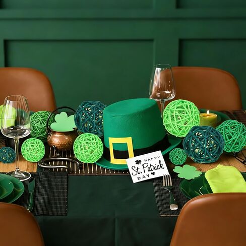 42 قطعة من كرات الروطان المصنوعة من الخيزران لعيد القديس باتريك، ديكور للطاولة، كرات الروطان المعلقة، زخارف مزهرية لحشو وعاء الربيع في عيد القديس باتريك، أوعية مزهرية مركزية لتزيين الطاولة in Kuwait