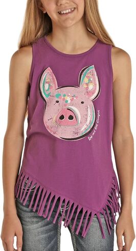 Purple Pig Graphic Tank for Kids by Rock & Roll Cowgirl in Saudi Arabia