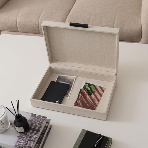 Soul & Lane Linen Box for Photo Storage and Documents, Decorative Memory Keepsake Box for Memories with Hinged Lid, Remote Control Holder, Sturdy Memento Storage for Pictures, Decor, and Organizing in Saudi Arabia