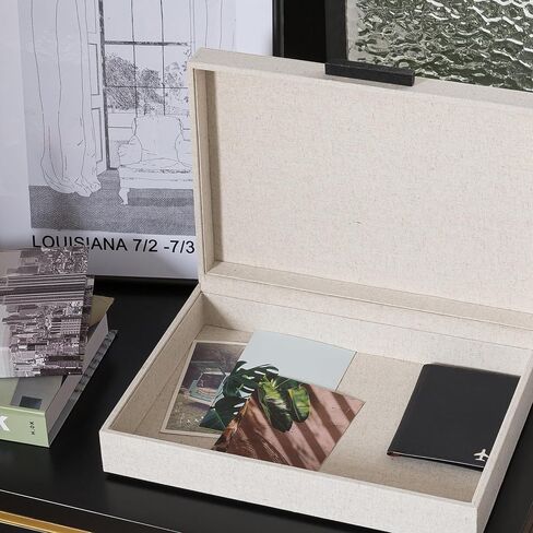 Soul & Lane Linen Box for Photo Storage and Documents, Decorative Memory Keepsake Box for Memories with Hinged Lid, Remote Control Holder, Sturdy Memento Storage for Pictures, Decor, and Organizing in Saudi Arabia