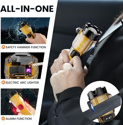 Car Flashlight Emergency Kit, 3000LM Flashlight with Window Breaker & Seatbelt Cutter, Multifunctional Safety Hammer for Vehicle, Rechargeable with SOS Strobe, USB-C Charger, Rescue Tool for Car in Saudi Arabia