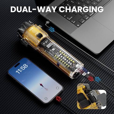 Car Flashlight Emergency Kit, 3000LM Flashlight with Window Breaker & Seatbelt Cutter, Multifunctional Safety Hammer for Vehicle, Rechargeable with SOS Strobe, USB-C Charger, Rescue Tool for Car in Saudi Arabia