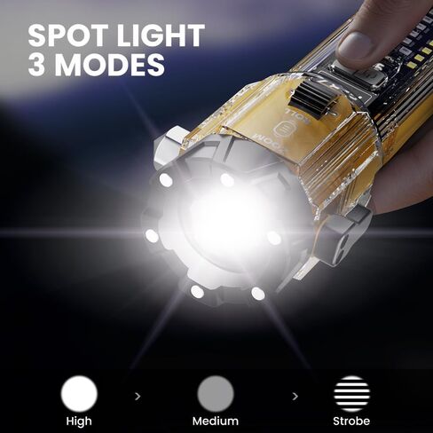 Car Flashlight Emergency Kit, 3000LM Flashlight with Window Breaker & Seatbelt Cutter, Multifunctional Safety Hammer for Vehicle, Rechargeable with SOS Strobe, USB-C Charger, Rescue Tool for Car in Saudi Arabia
